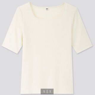 ユニクロ(UNIQLO)のユニクロ　リブスクエアネックT  5分丈　白　UNIQLO(Tシャツ(半袖/袖なし))