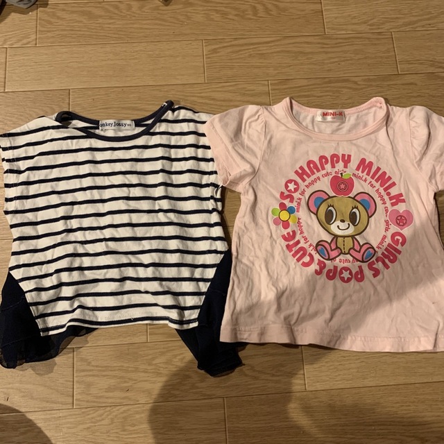 MINI-K(ミニケー)の【まとめ売り】ミニケー　Tシャツ　90 ボーダー　女の子　異素材　チュール キッズ/ベビー/マタニティのキッズ服女の子用(90cm~)(Tシャツ/カットソー)の商品写真