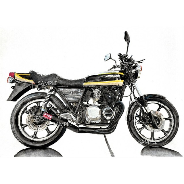 カワサキ(カワサキ)のカワサキ Z400FX タイガー 水彩画 バイク イラスト インテリア 自動車/バイクのバイク(その他)の商品写真