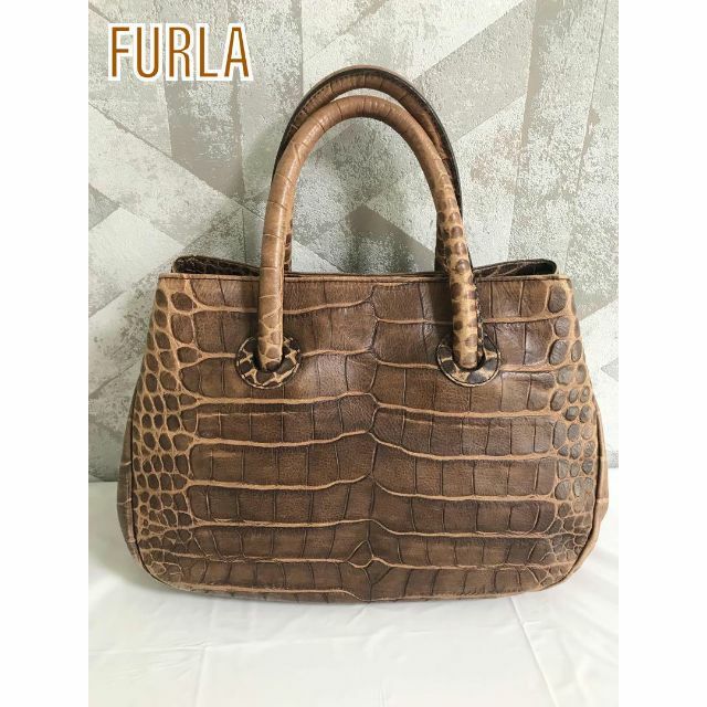 Furla - 【美品】FURLA フルラ クロコダイル型押しレザー ハンドバッグ ...