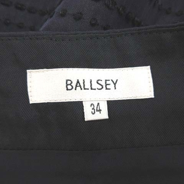 Ballsey(ボールジィ)のボールジー トゥモローランド 台形スカート ひざ丈 タック ステッチ 34 紺 レディースのスカート(ひざ丈スカート)の商品写真