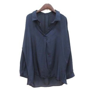 ザショップティーケー(THE SHOP TK)のザショップティーケー シャツ ブラウス プルオーバー スキッパーカラー M 紺(シャツ/ブラウス(長袖/七分))