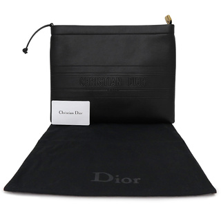 ディオール Dior ロゴ ポーチ カバン クラッチバッグ レザー グレー