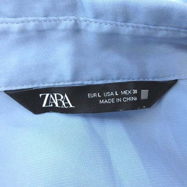 ZARA(ザラ)のザラ ZARA シャツ 長袖 ドロップショルダー サテン L 青 ブルー ■MO レディースのトップス(シャツ/ブラウス(長袖/七分))の商品写真