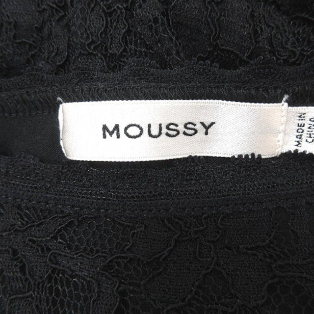 moussy(マウジー)のマウジー カットソー Uネック ペプラム 総レース ノースリーブ F 黒 レディースのトップス(カットソー(半袖/袖なし))の商品写真