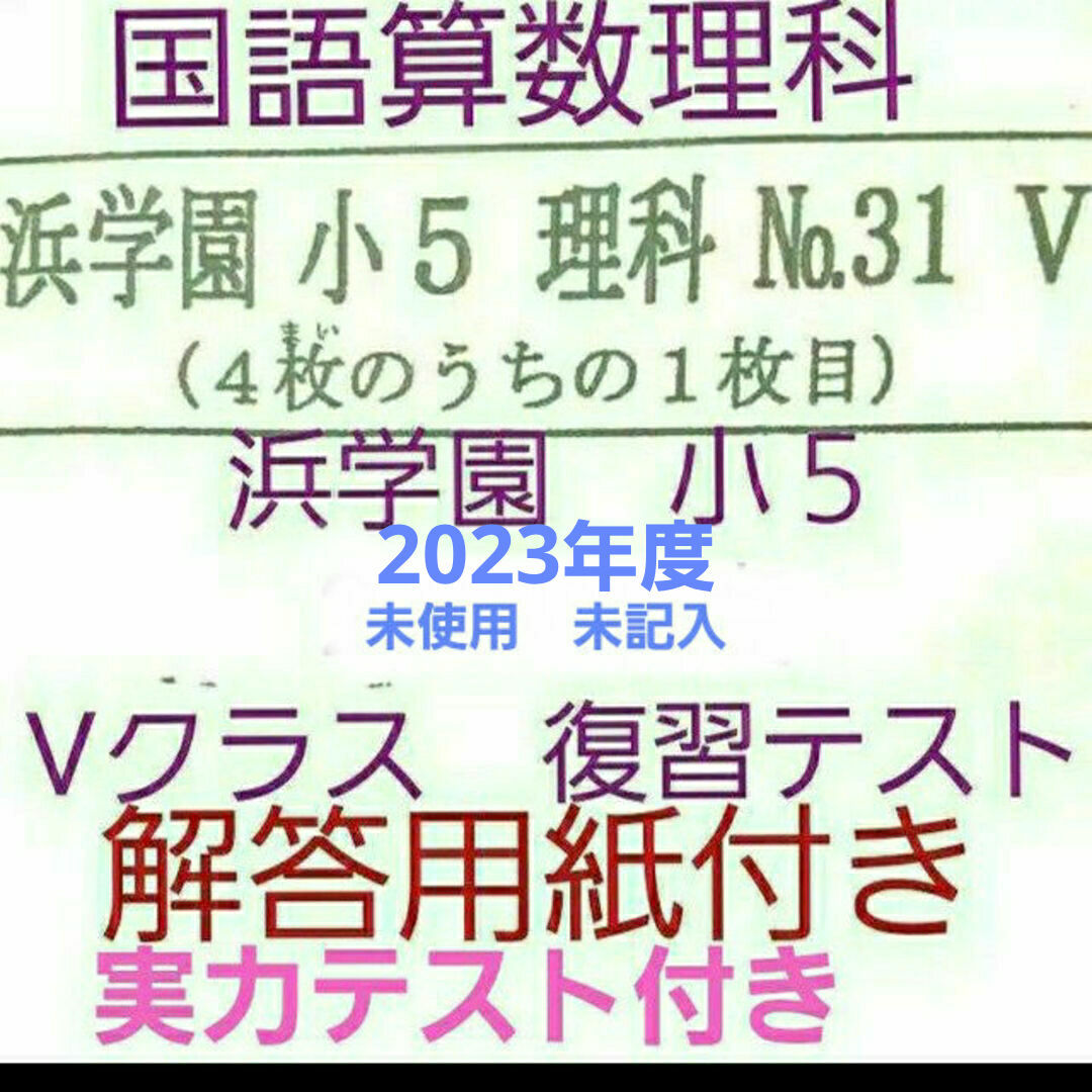 浜学園　小５　解答用紙付き　Vクラス　復習テスト　国語算数理科　３科目　一年分