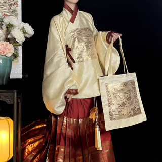 トゥアリス(To Alice)の雲中鶴織錦補子 白金色トートバッグ　明製漢服　中国伝統衣装　着物和服　西陣織(トートバッグ)