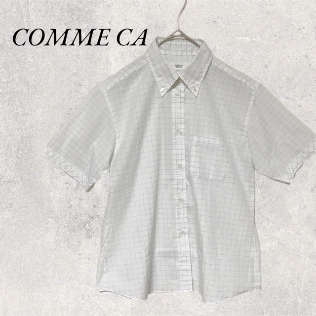 COMME CA ISM(コムサイズム)のCOMME CA  ブルーブロックチェック　半袖シャツ　size LL レディースのトップス(シャツ/ブラウス(半袖/袖なし))の商品写真