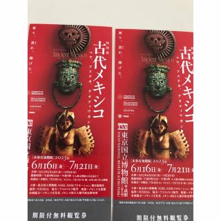 東京国立博物館 特別展 古代メキシコ展 無料観覧券 招待券 1枚(美術館/博物館)