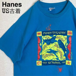 ヘインズ(Hanes)のHanes ヘインズ Tシャツ 半袖 プリントロゴ アニマル 青XLサイズ(Tシャツ/カットソー(半袖/袖なし))