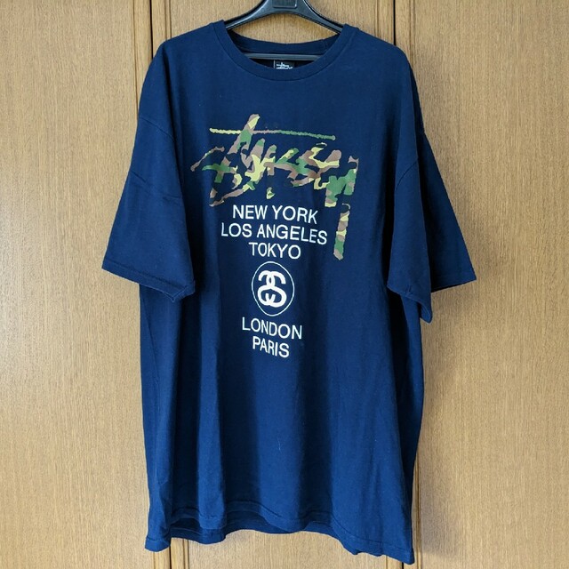 STUSSY　ワールドツアー　半袖Tシャツ　ネイビー　迷彩　XXL　ステューシー