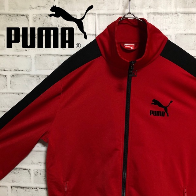 PUMA プーマ デカロゴ トラックジャケット ジャージ 黒赤 L