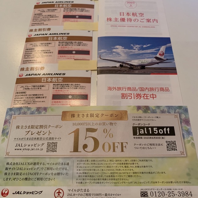 JAL 株主割引券　3枚　2023年6月1日から2024年11月30日 2