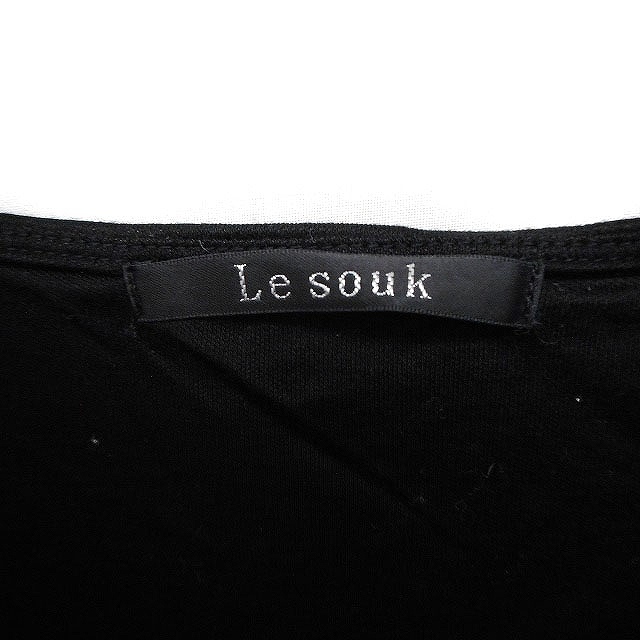 Le souk(ルスーク)のルスーク Le souk Vネック カットソー Tシャツ 長袖 タック 無地 黒 レディースのトップス(カットソー(長袖/七分))の商品写真