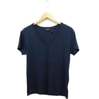 セオリー(theory)のセオリー theory コットンニット Vネック Tシャツ カットソー 半袖 紺(Tシャツ/カットソー(半袖/袖なし))