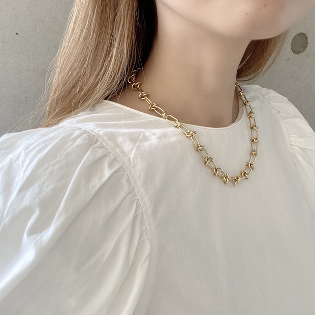 new【ゴールド】ステンレス シンプルなノットチェーン ネックレス
