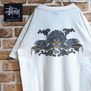 ステューシー(STUSSY)の《ステューシー》90s　USA製　ドラゴン　ホワイト　M　Tシャツ(Tシャツ/カットソー(半袖/袖なし))