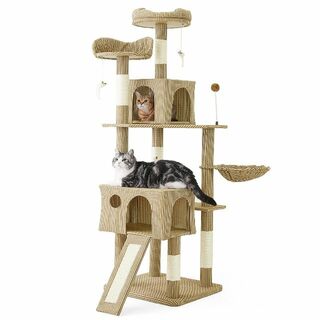 【色: ストライプブラウン】AIFY キャットタワー 据え置き スリム 大型猫 (猫)