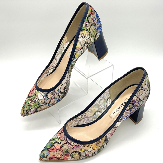 極美品】DIANA 絵画シリーズ 葛飾北斎 レース 花 23.5cm ネイビー