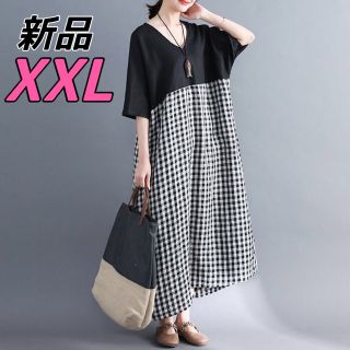 【新品/大きいサイズ】ゆったり ロングワンピース 体型カバー XXL ブラック(ロングワンピース/マキシワンピース)