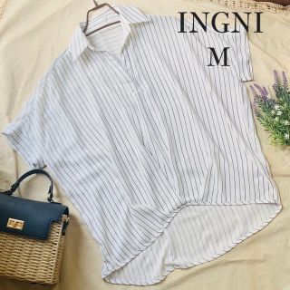 イング(INGNI)の【美品】INGNI シースルーシャツ  ストライプ 白 M(シャツ/ブラウス(半袖/袖なし))