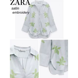 ザラ(ZARA)の匿名配送　新品　ZARA ガラスビーズ　刺繍　エンブロイダリー　サテン　ブラウス(シャツ/ブラウス(長袖/七分))