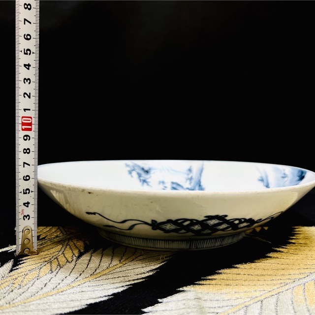 時代美品 古伊万里 柿右衛門 藍柿 渦福角福 染付山水紋様 大皿 鑑賞皿 骨董
