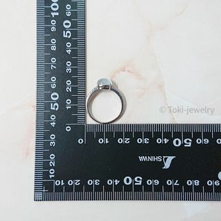 K18WG アクアマリン/ダイヤモンド リング カボション くすみブルーの