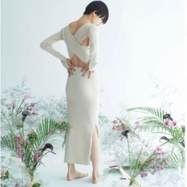 back cross knit dress/Rosarymoon - ロングワンピース/マキシワンピース