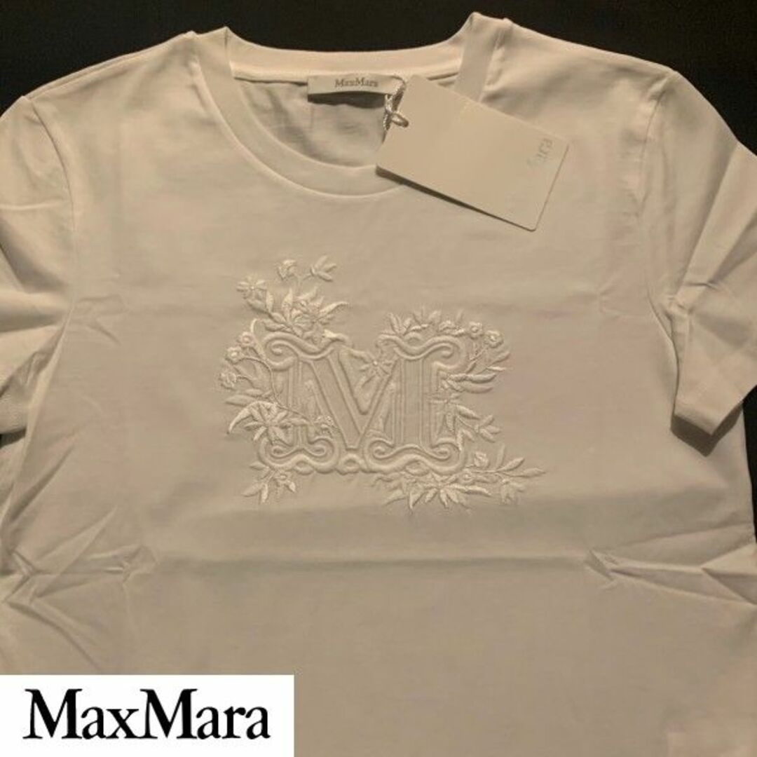 【56%オフ新品S】Max Mara 2023年ロゴ入りTシャツ（茶）送料込み