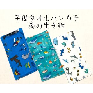 子供タオルハンカチ　18cm×9cm  海の生き物　ジンベイザメ　クジラ　３枚(外出用品)