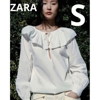 ザラ(ZARA)のコットンフリルブラウス　ホワイト(シャツ/ブラウス(長袖/七分))