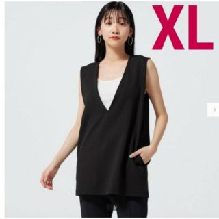 ジーユー(GU)のXL ブラック　カットソーVネックベスト　ユニクロ　ZARA H&M.(ベスト/ジレ)