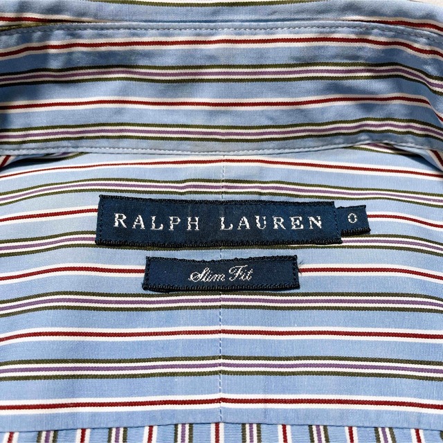 Ralph Lauren(ラルフローレン)のラルフローレン ストライプシャツ ブラウス フリル ブルー スリムフィット レディースのトップス(シャツ/ブラウス(長袖/七分))の商品写真