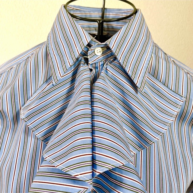 Ralph Lauren(ラルフローレン)のラルフローレン ストライプシャツ ブラウス フリル ブルー スリムフィット レディースのトップス(シャツ/ブラウス(長袖/七分))の商品写真