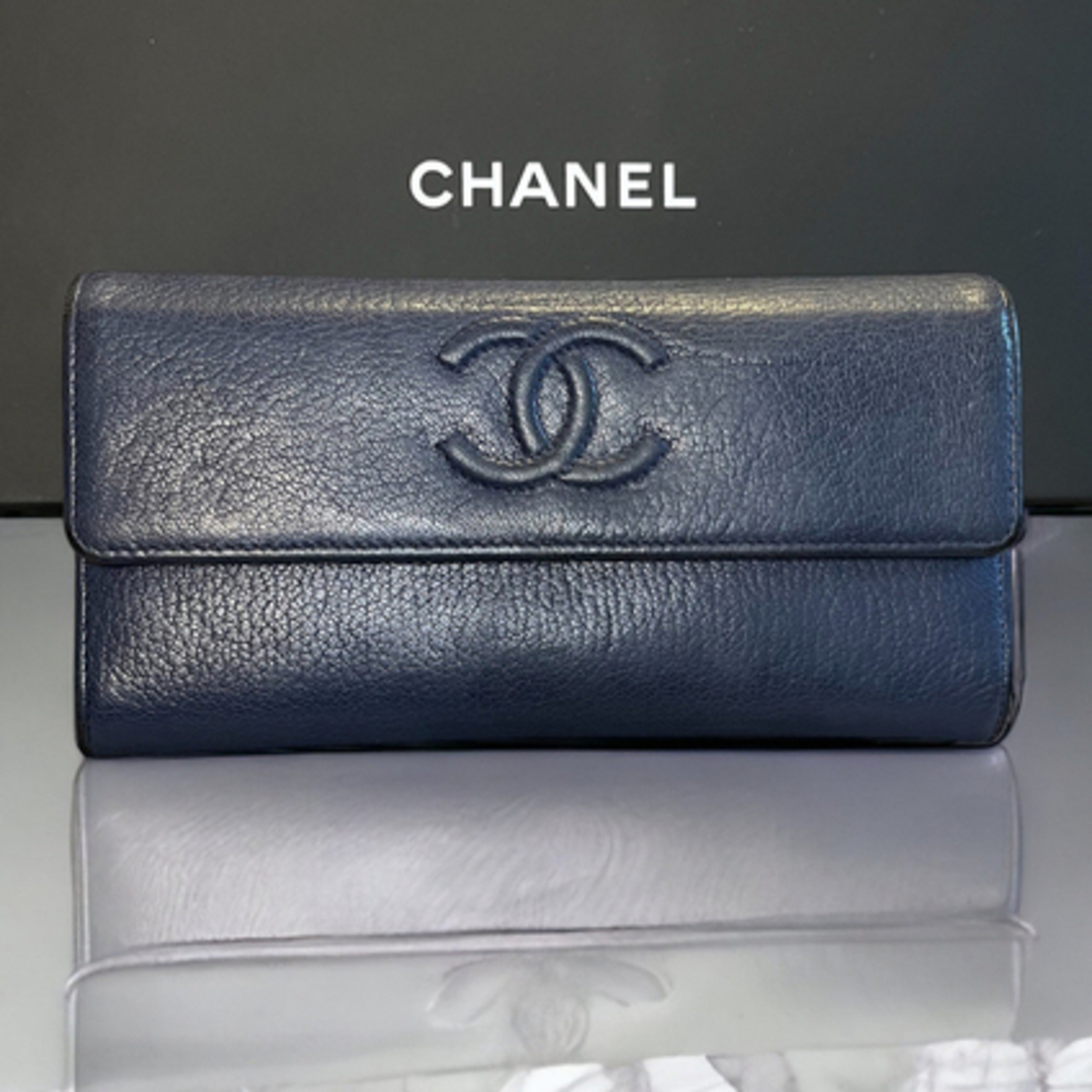 CHANEL シャネル レア 品格のネイビー 美品 長財布 ココマーク-