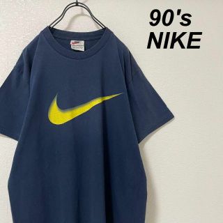 NIKE - 90's ナイキ プリントTシャツ デカロゴ ネイビー 白タグ