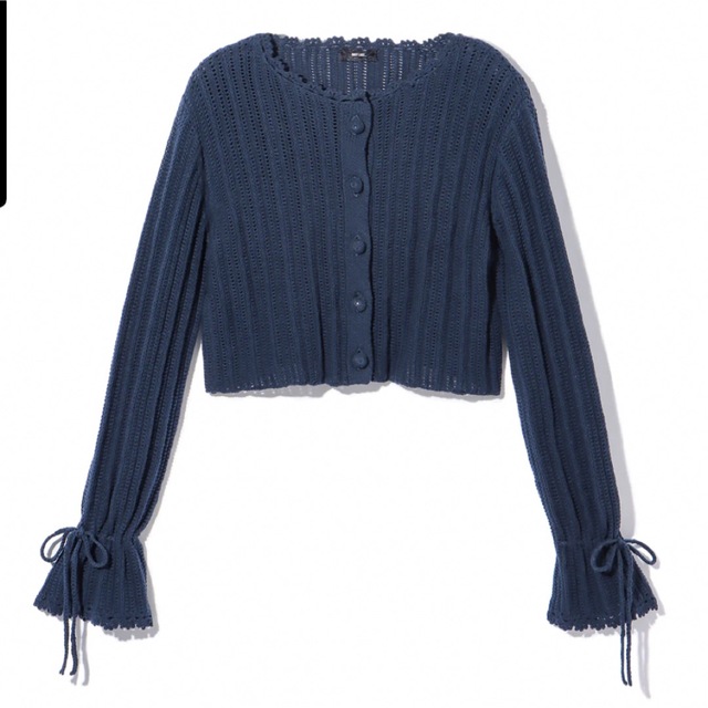 rosyluce CROPPED KNIT CARDIGAN navy