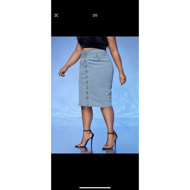 SHEIN フロントボタンデニムスカート レディースのスカート(ひざ丈スカート)の商品写真
