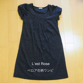 レストローズ(L'EST ROSE)のお花ベロアパフスリーブワンピース　レストローズ　ガーリー　ジルスチュアート　姫(ミニワンピース)