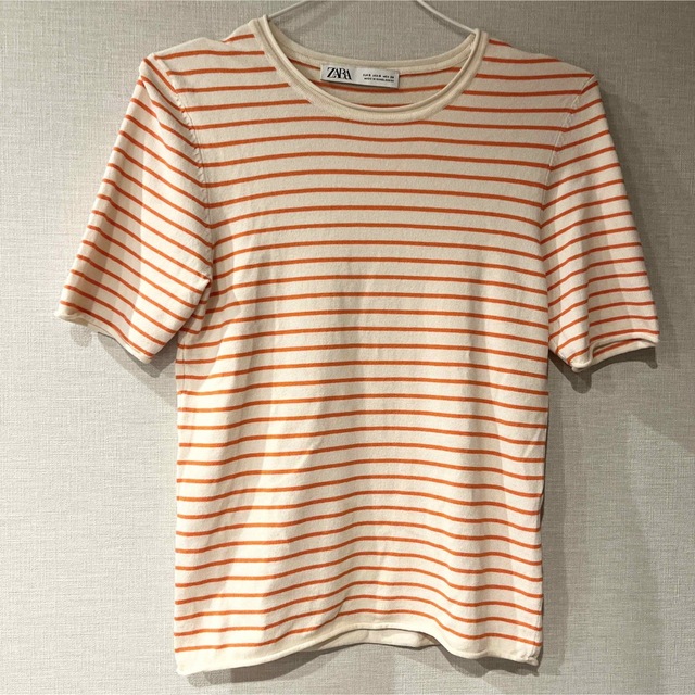 ZARA(ザラ)の新品 ZARA ロールトリムニットセーター S 半袖ボーダー レディースのトップス(ニット/セーター)の商品写真