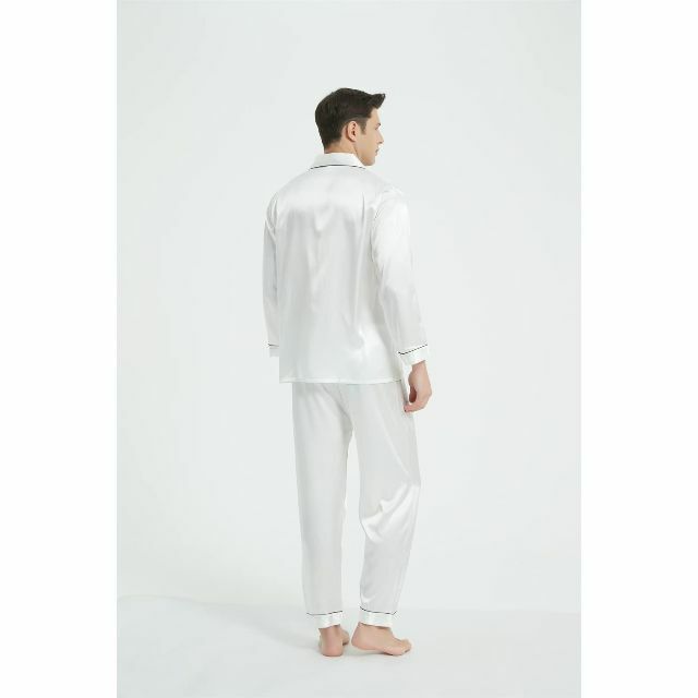 【色:ホワイト_サイズ:XL】メンズ パジャマ シルク サテン 上下セット ルー