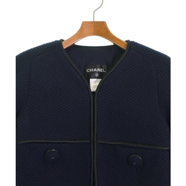 CHANEL - CHANEL シャネル ノーカラージャケット 38(S位) 紺 【古着