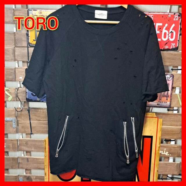 【激レア】TORO トロ　クラッシュ加工　ジッパー　半袖Tシャツ　L メンズのトップス(Tシャツ/カットソー(半袖/袖なし))の商品写真