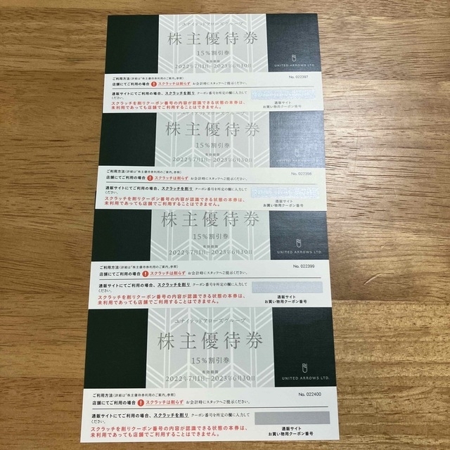 Chrome Hearts(クロムハーツ)のユナイテッドアローズ 株主優待券 4枚　クロムハーツ チケットの優待券/割引券(ショッピング)の商品写真
