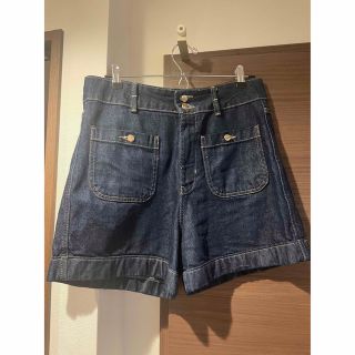 ザラ(ZARA)のZARA ザラ　ハイウエストデニムショートパンツ　インディゴ　40(ショートパンツ)