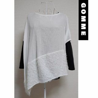 Gomme◇M 白◇ゆったり 異素材 アシメ プルオーバー シャツ カットソー-