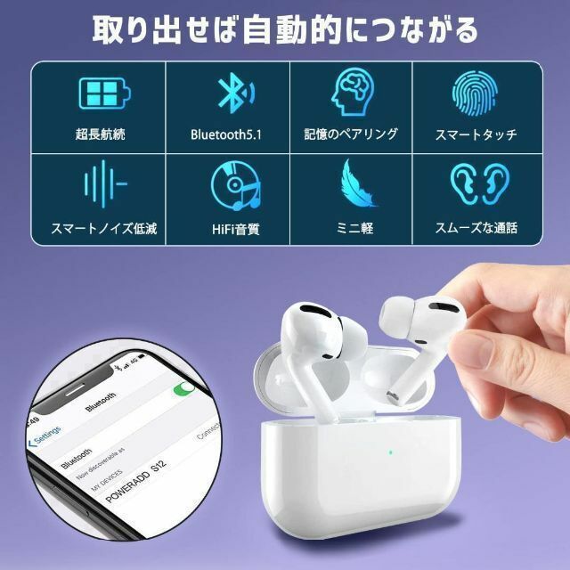 TWS 高音質 ワイヤレスイヤホン Bluetoothイヤホン 両耳 アイフォン スマホ/家電/カメラのオーディオ機器(ヘッドフォン/イヤフォン)の商品写真