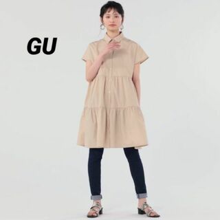 ジーユー(GU)の【美品】GU ティアードミニシャツワンピース　UV  接触冷感(ミニワンピース)
