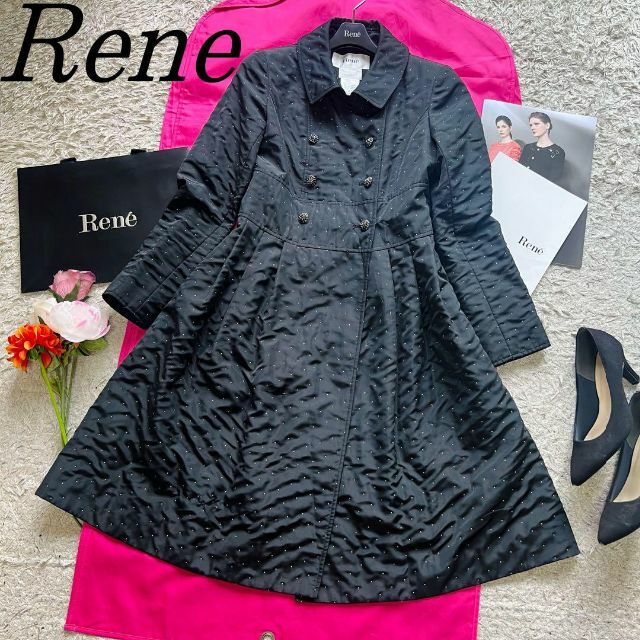 【美品】Rene ドレスコート ブラック フレア TISSUE 36 ドット